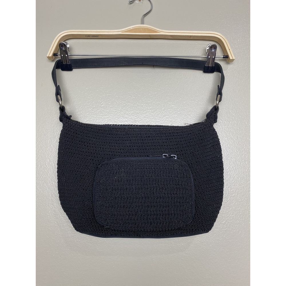 Black Crochet Shoulder Hobo Style Women's Bag Handbag Purse